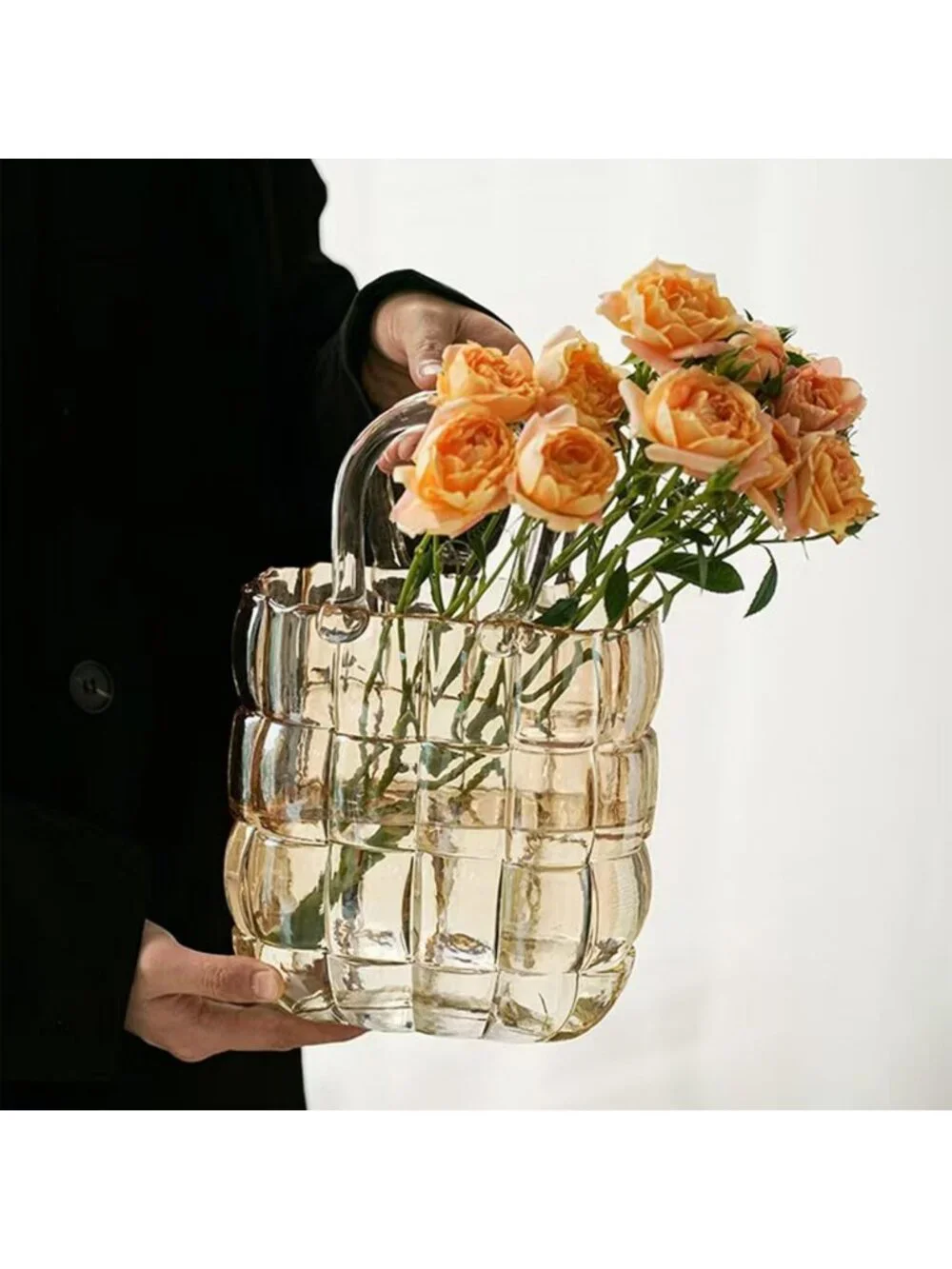 Elegant Purse Design Glass Vase - Unique Handheld Flower Holder for Home